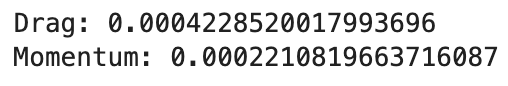 Drag & momentum calculations in mm/s